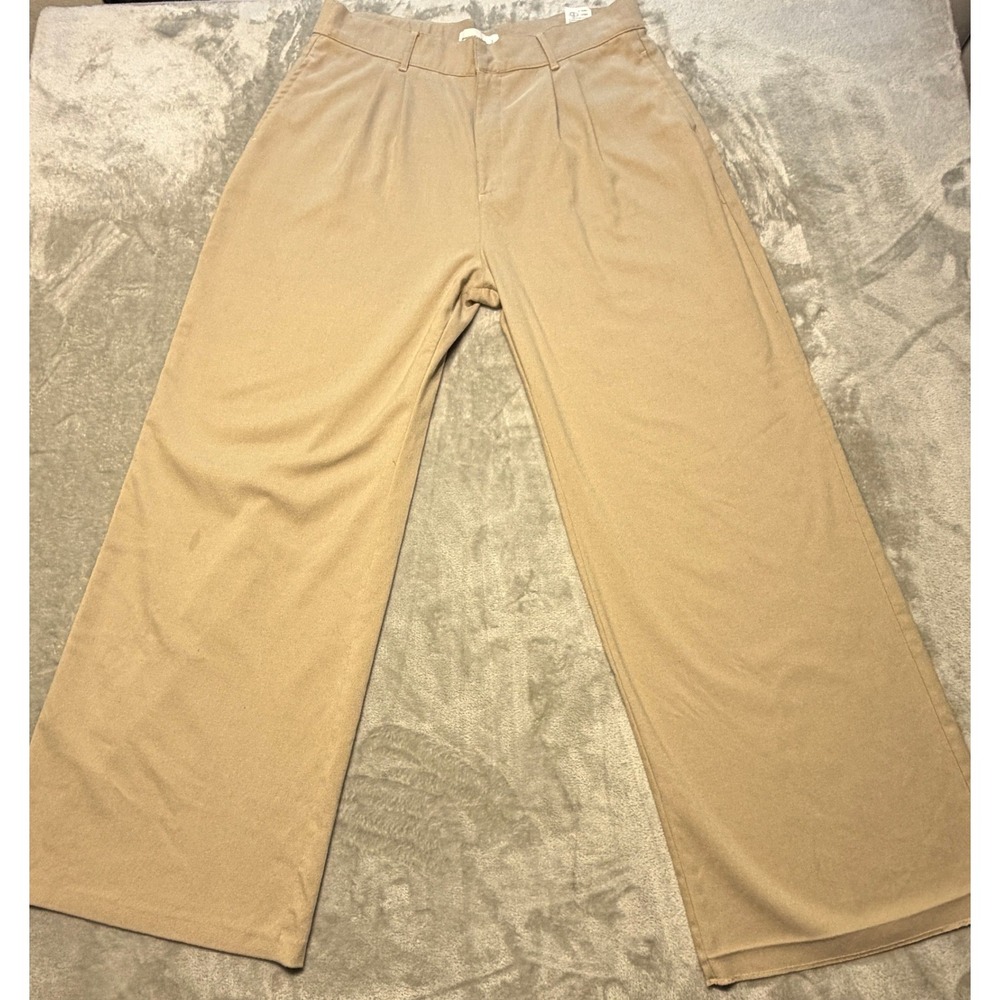 Abercrombie & Fitch Women Beige Wide Leg Pleated Dress Trousers Sz L Casual Chic - Picture 11 of 16